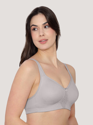 K LINGERIE Chase Double Layered Cups Center Lace Full Coverage Seamless Bra-GREY GREY
