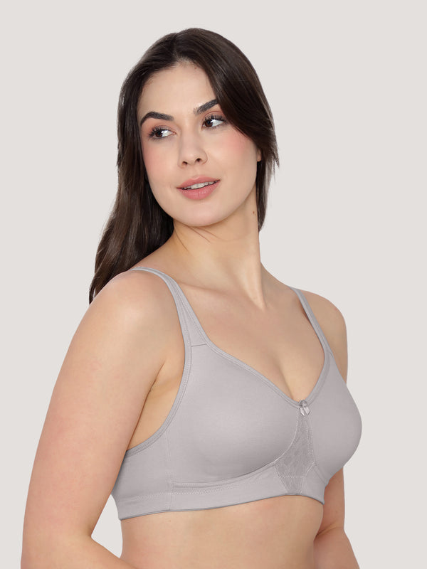 K LINGERIE Chase Double Layered Cups Center Lace Full Coverage Seamless Bra-GREY GREY