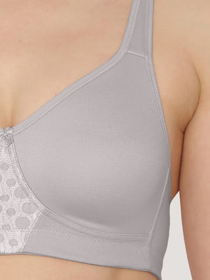 K LINGERIE Chase Double Layered Cups Center Lace Full Coverage Seamless Bra-GREY GREY
