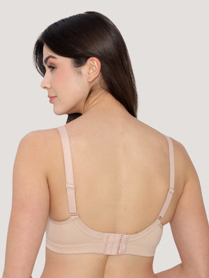 K LINGERIE Chase Double Layered Cups Center Lace Full Coverage Seamless Bra-L.NUDE CREPE