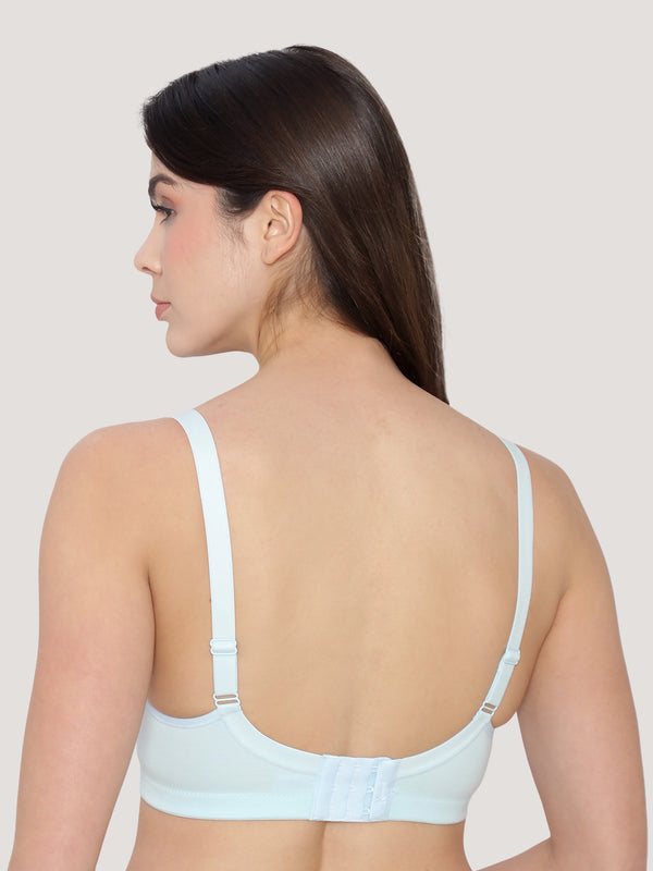 K LINGERIE Chase Double Layered Cups Center Lace Full Coverage Seamless Bra-CREPE SKY BLUE