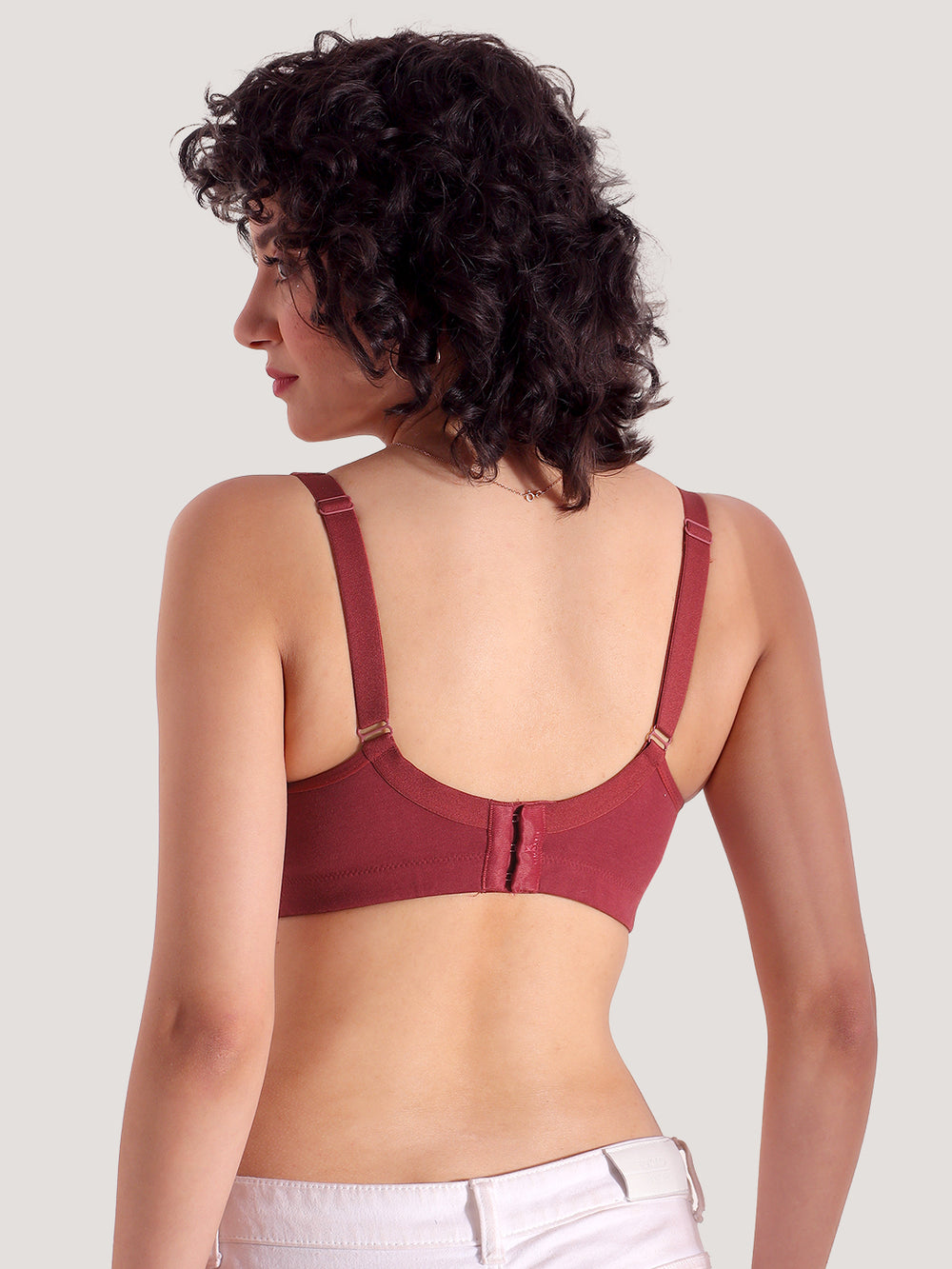 K LINGERIE Chase Double Layered Cups Center Lace Full Coverage Seamless Bra-WINE WINE