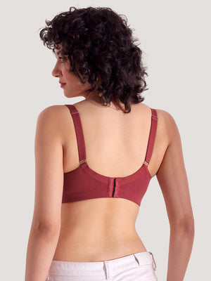 K LINGERIE Chase Double Layered Cups Center Lace Full Coverage Seamless Bra-WINE WINE