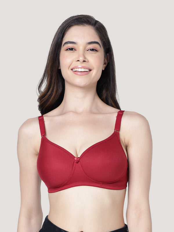 Cherry Full Coverage Lightly Padded Everyday Bra | Pack of 3-MAROON BLACK PEACH