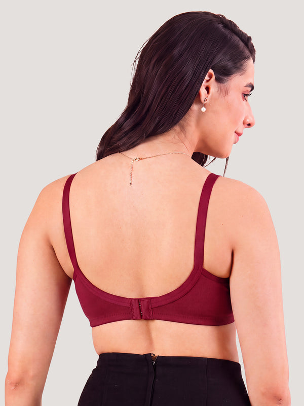 Cherry Full Coverage Lightly Padded Everyday Bra | Pack of 3-MAROON BLACK PEACH