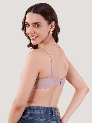 Clare Women's Full Support Non Padded Delicate Lace Bra | Pack of 2-Crepe D.Blush