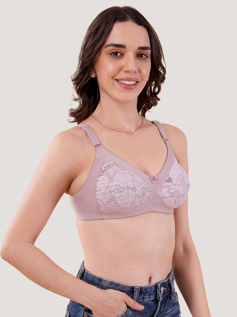 Clare Women's Full Support Non Padded Delicate Lace Bra | Pack of 2-Crepe White
