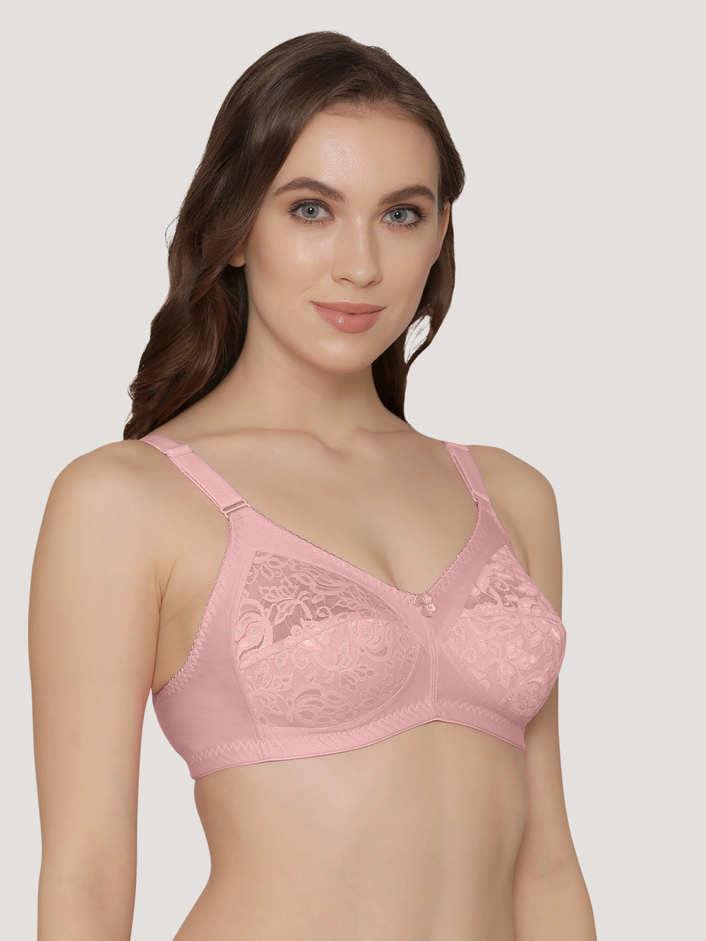 Clare Women's Full Support Non Padded Delicate Lace Bra | Pack of 2-Crepe White