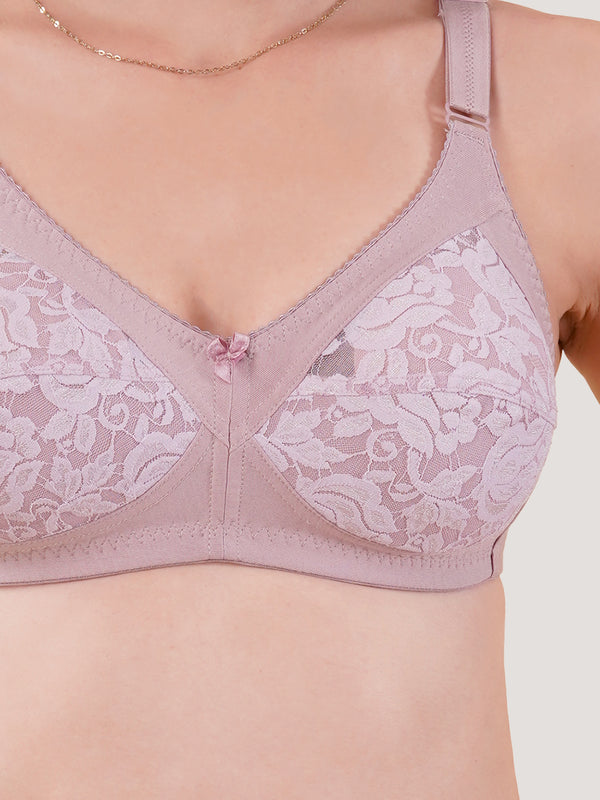 Clare Women's Full Support Non Padded Delicate Lace Bra | Pack of 2-Crepe White