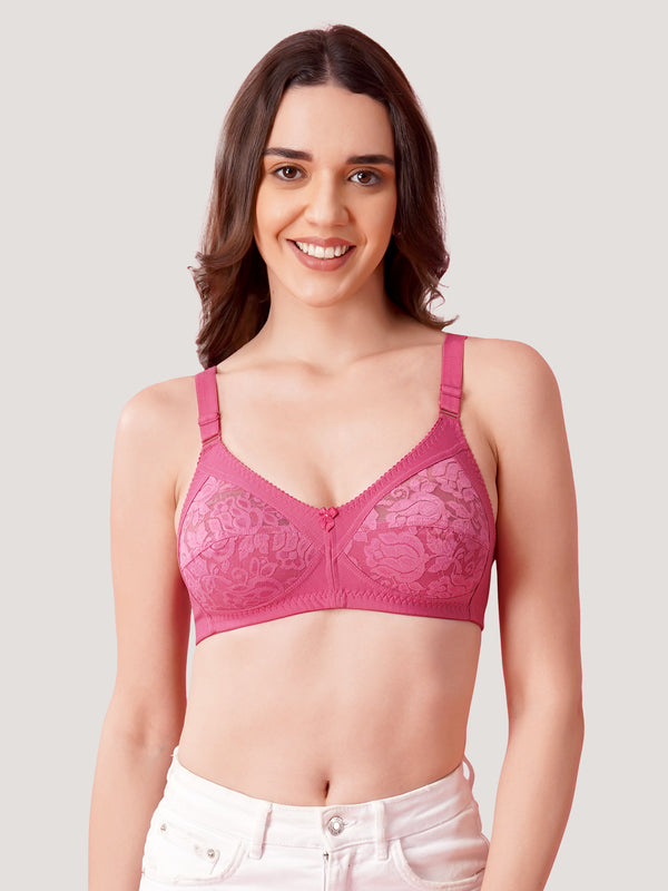 K LINGERIE Clare Women's Full Support Non Padded Delicate Lace Bra-D.BLUSH D.BLUSH