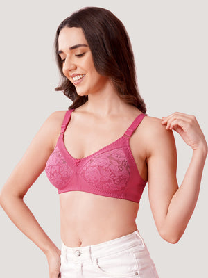 Clare Women's Full Support Non Padded Delicate Lace Bra | Pack of 2-Crepe D.Blush