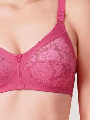 Clare Women's Full Support Non Padded Delicate Lace Bra | Pack of 2-Crepe D.Blush
