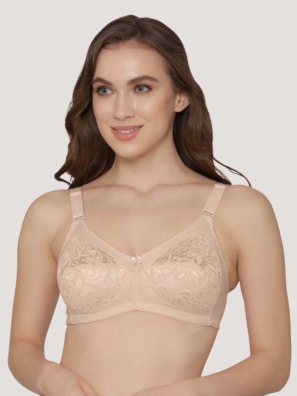 Clare Women's Full Support Non Padded Delicate Lace Bra | Pack of 2-Crepe L.Nude