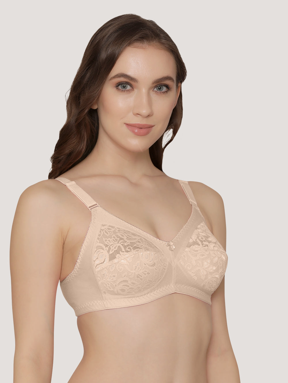 Clare Women's Full Support Non Padded Delicate Lace Bra | Pack of 2-L.Nude White