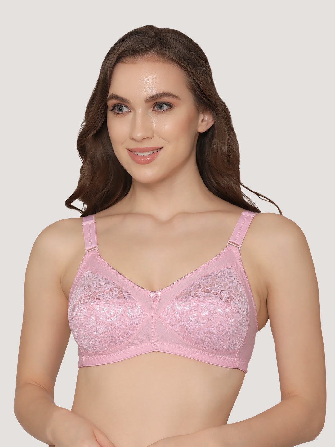 Clare Women's Full Support Delicate Lace Bra-PINK