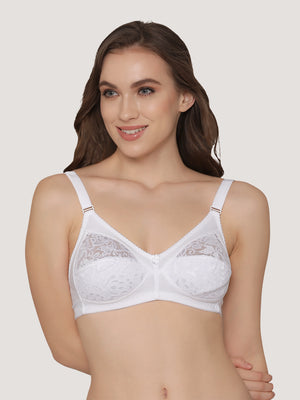 K LINGERIE Clare Women's Full Support Non Padded Delicate Lace Bra-D.BLUSH WHITE