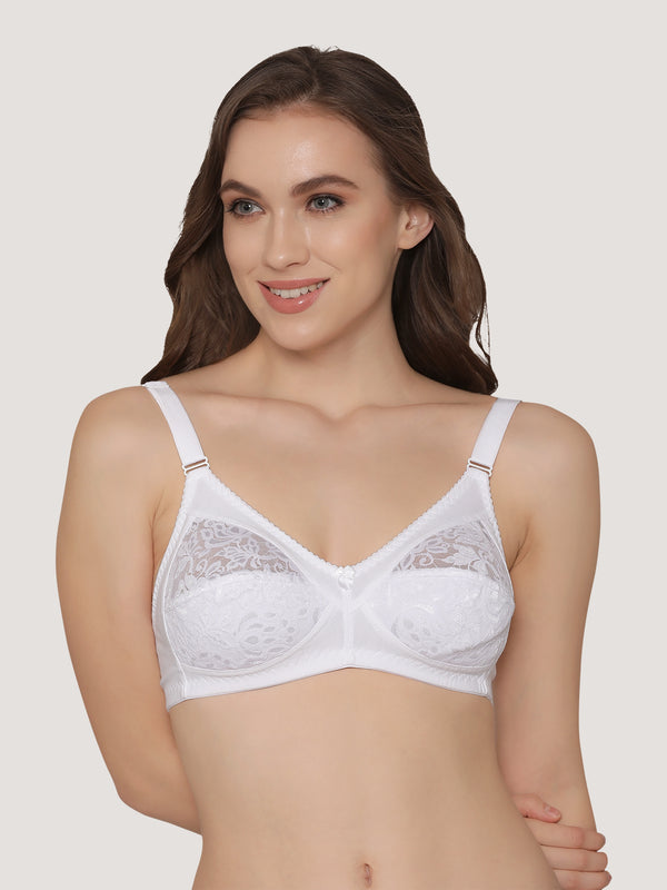 K LINGERIE Clare Women's Full Support Non Padded Delicate Lace Bra-D.BLUSH WHITE