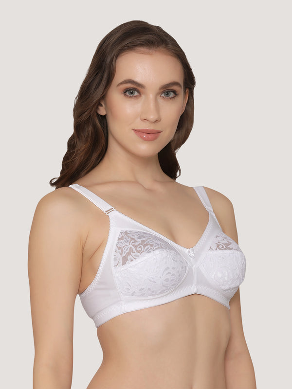 Clare Women's Full Support Delicate Lace Bra-WHITE