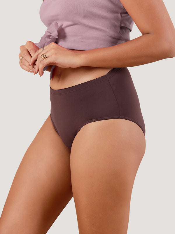 Cooper Women Super Stretchable Full Coverage High Waist Hipster Panties | Pack of 3-BROWN CREPE DARK VIOLET