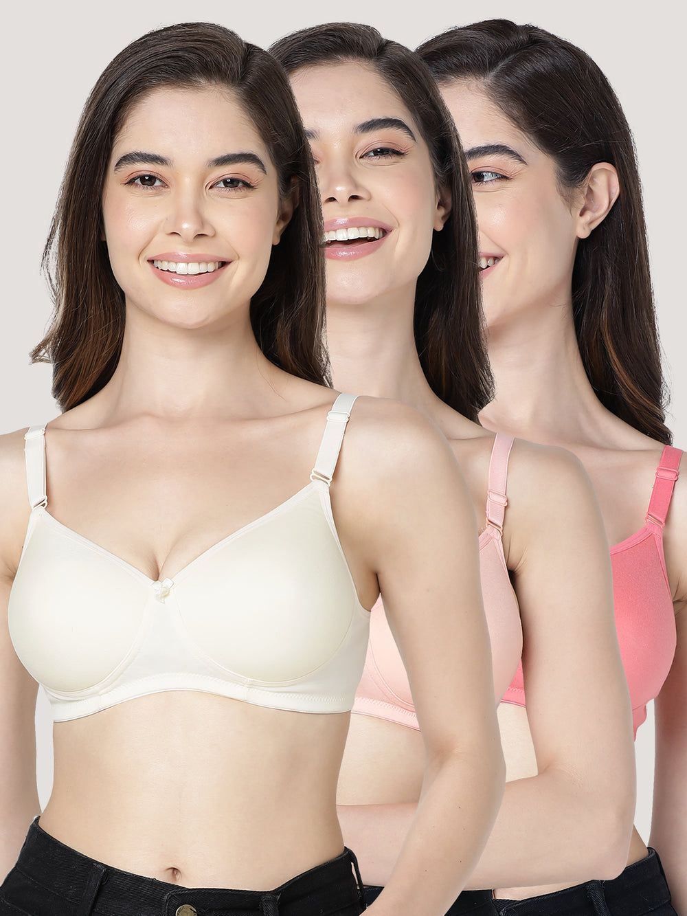 Cherry Full Coverage Lightly Padded Everyday Bra | Pack of 3-CORAL PEACH SKIN