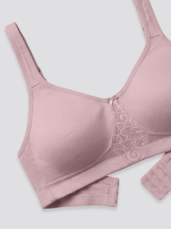 K LINGERIE Chase Double Layered Cups Center Lace Full Coverage Seamless Bra-GREY CREPE