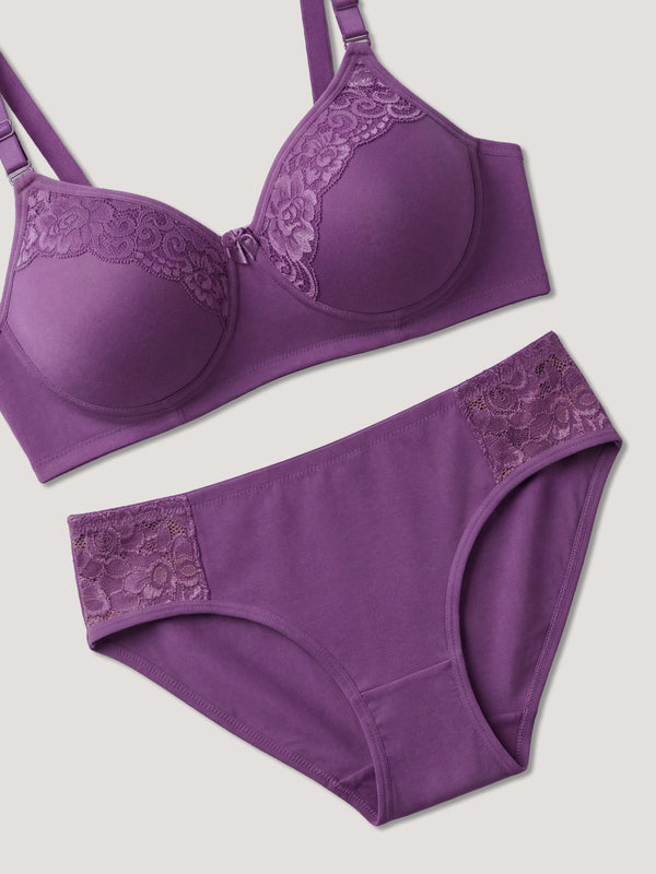 Kalyani Cristina Medium Coverage Wirefree Support Padded Daily Wear Lace Lingerie Set | D.Rust