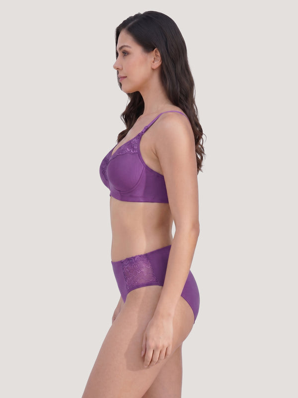 Kalyani Cristina Medium Coverage Wirefree Support Padded Daily Wear Lace Lingerie Set | D.Rust