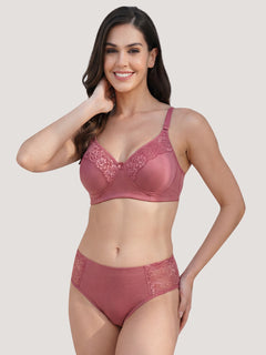 Kalyani Cristina Medium Coverage Wirefree Support Padded Daily Wear Lace Lingerie Set | Dusty Rose