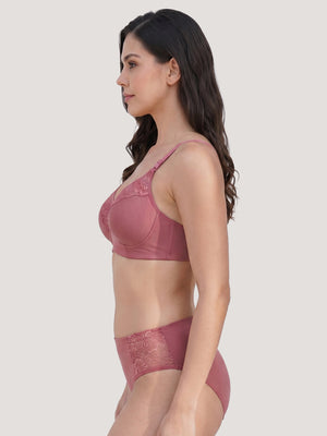 Kalyani Cristina Medium Coverage Wirefree Support Padded Daily Wear Lace Lingerie Set | Dusty Rose