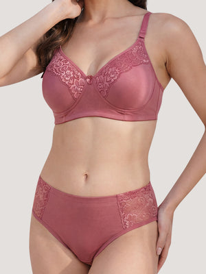 Kalyani Cristina Medium Coverage Wirefree Support Padded Daily Wear Lace Lingerie Set | Dusty Rose