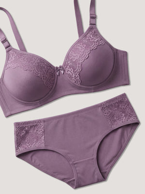 Kalyani Cristina Medium Coverage Wirefree Support Padded Daily Wear Lace Lingerie Set | Mountbatten Pink (Copy)