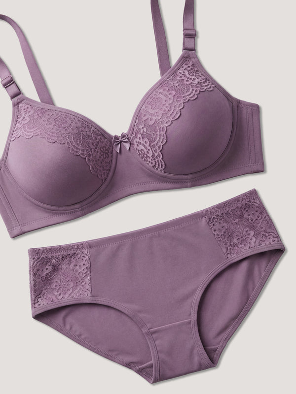 Kalyani Cristina Medium Coverage Wirefree Support Padded Daily Wear Lace Lingerie Set | Mountbatten Pink (Copy)