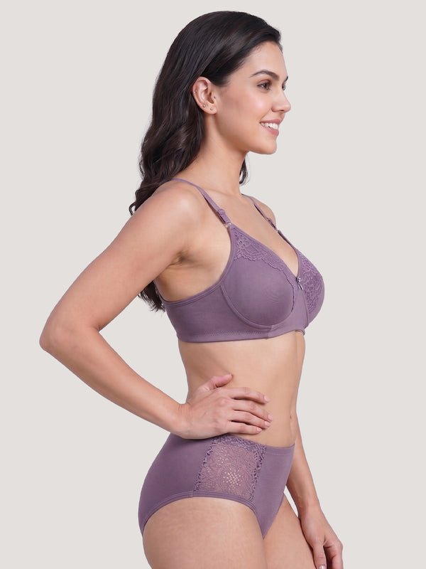 Kalyani Cristina Medium Coverage Wirefree Support Padded Daily Wear Lace Lingerie Set | Mountbatten Pink (Copy)