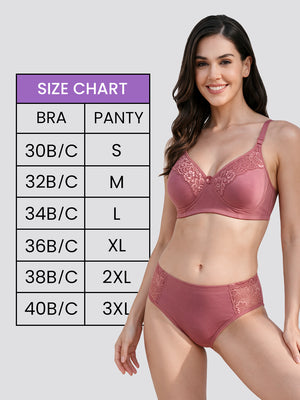 Cristina Medium Coverage Wirefree Support Padded Daily Wear Lace Lingerie Set | Dusty Rose