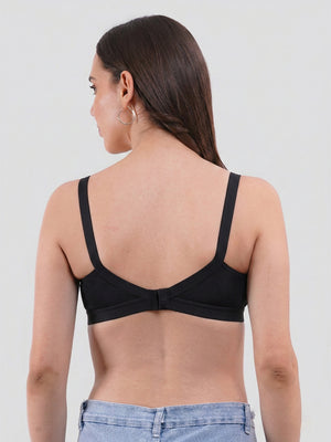 K LINGERIE Cross Care Women's Full Coverage Non Padded Wirefree Minimizer Bra-SKIN BLACK