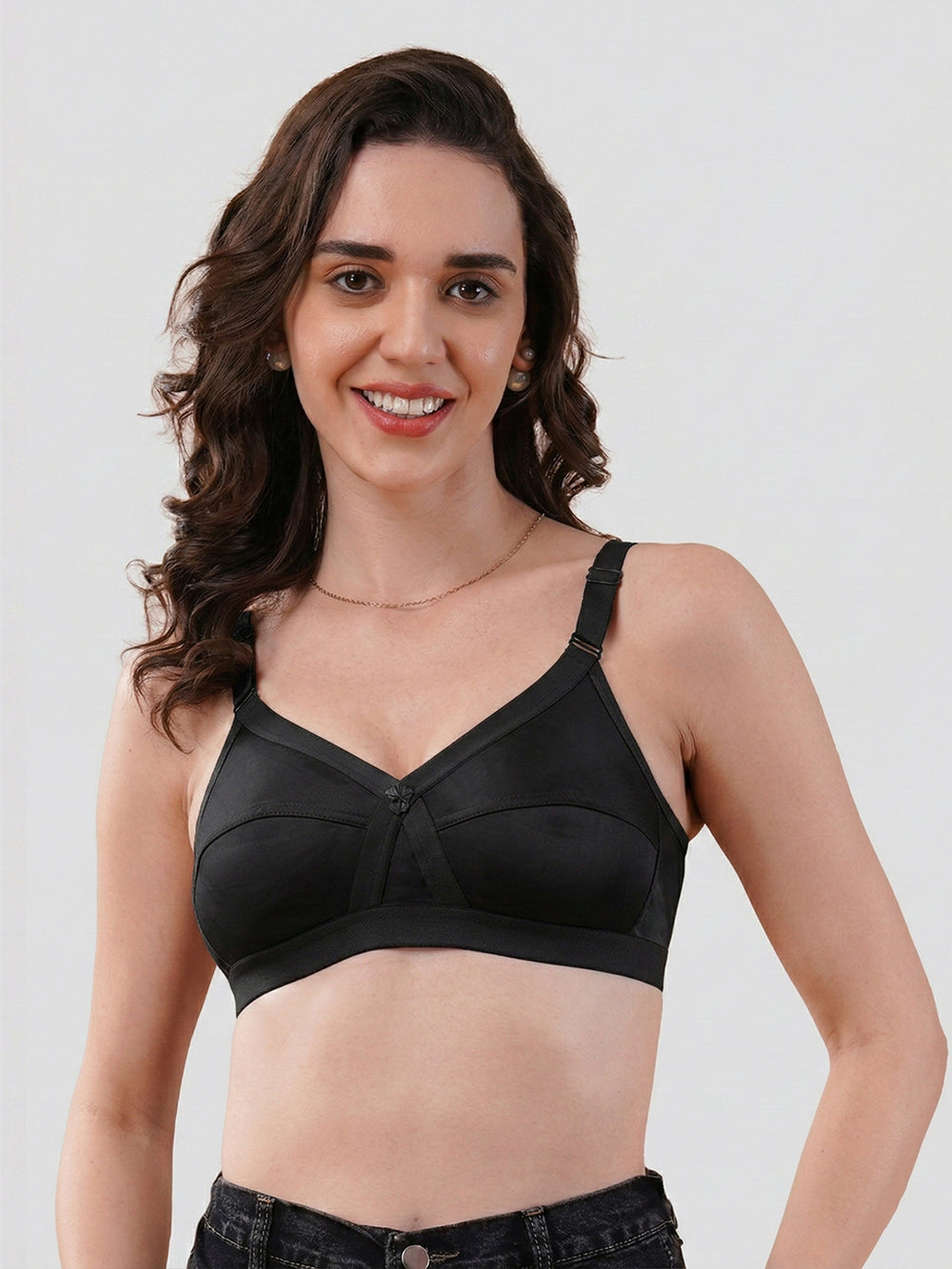 K LINGERIE Cross Care Women's Full Coverage Non Padded Wirefree Minimizer Bra-SKIN BLACK