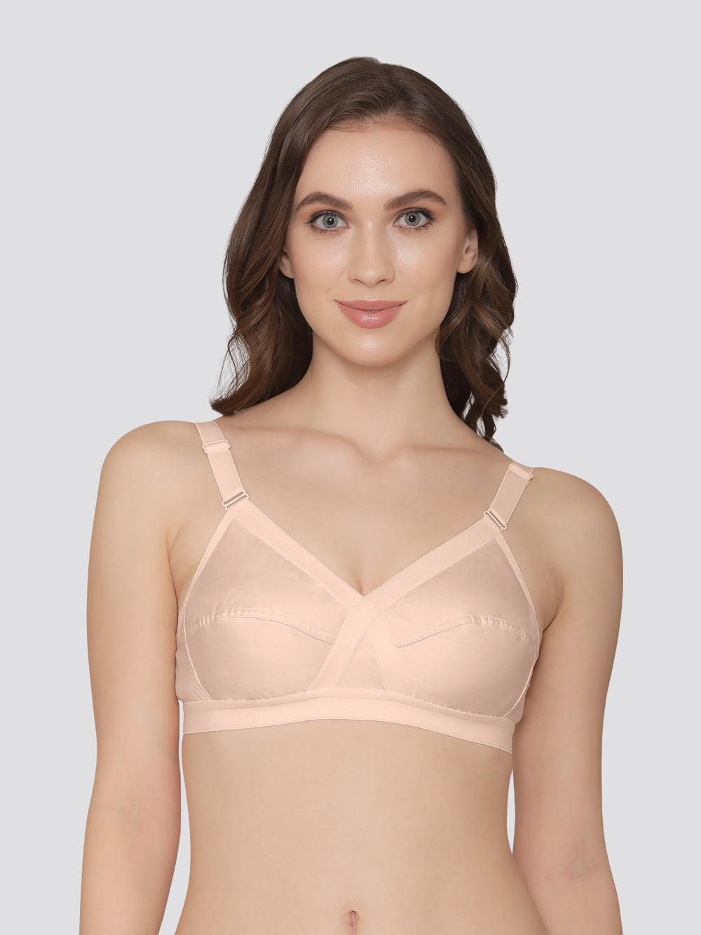 K LINGERIE Cross Care Women's Full Coverage Non Padded Wirefree Minimizer Bra-L.PEACH L.PEACH