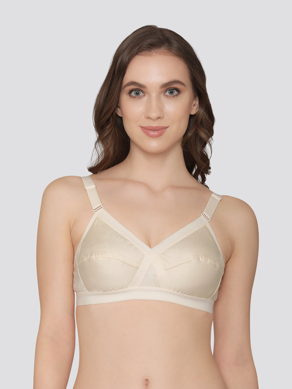 K LINGERIE Cross Care Women's Full Coverage Non Padded Wirefree Minimizer Bra-SKIN WHITE