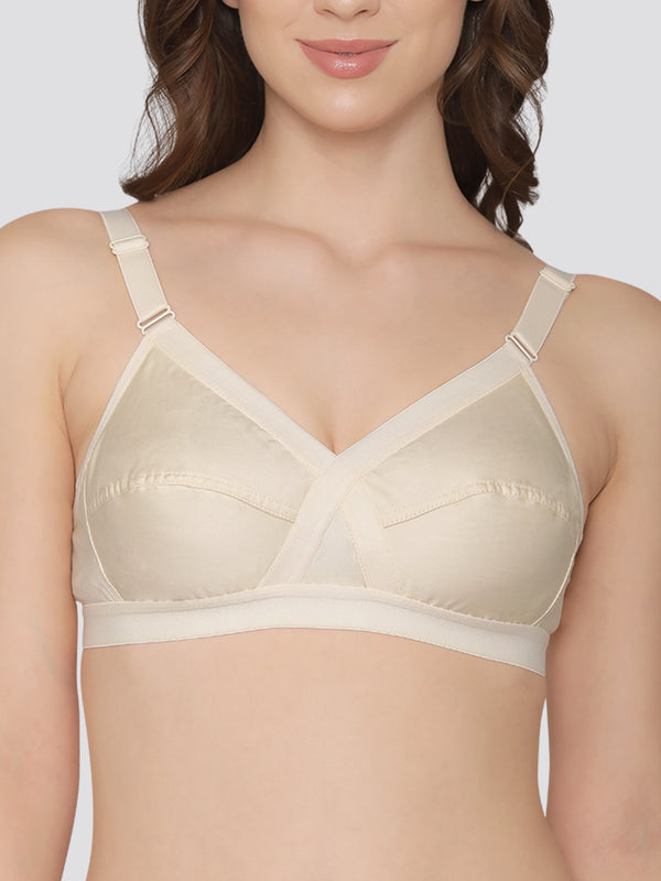 K LINGERIE Cross Care Women's Full Coverage Non Padded Wirefree Minimizer Bra-SKIN BLACK