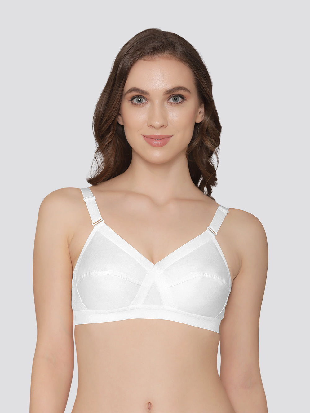 K LINGERIE Cross Care Women's Full Coverage Non Padded Wirefree Minimizer Bra-WHITE WHITE
