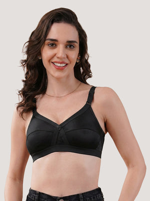 K LINGERIE Cross Care Women's Full Coverage Non Padded Wirefree Minimizer Bra-SKIN BLACK