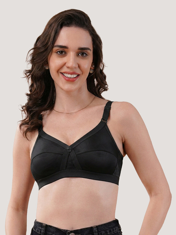 K LINGERIE Cross Care Women's Full Coverage Non Padded Wirefree Minimizer Bra-SKIN BLACK