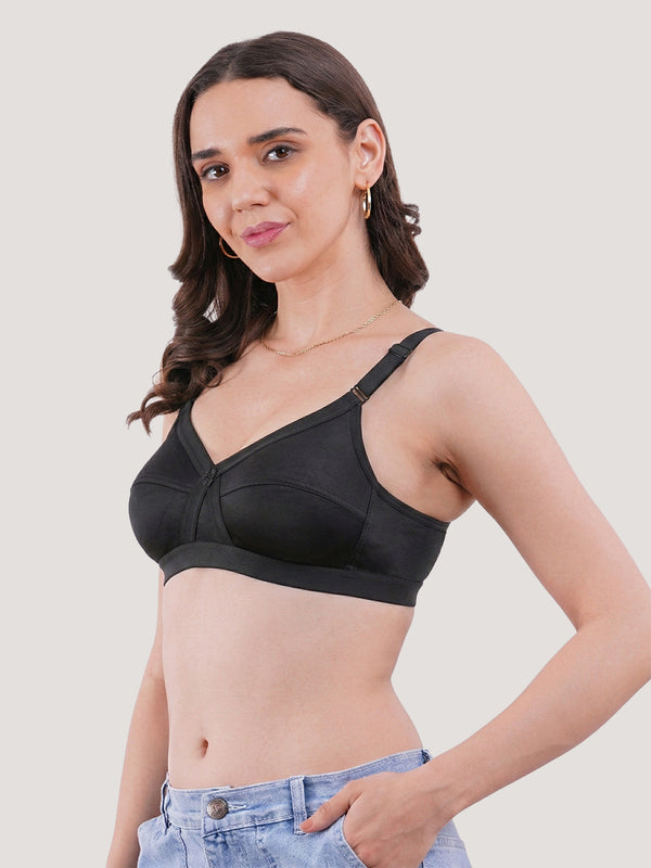K LINGERIE Cross Care Women's Full Coverage Non Padded Wirefree Minimizer Bra-SKIN BLACK