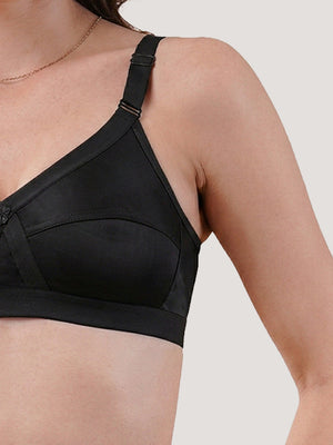 K LINGERIE Cross Care Women's Full Coverage Non Padded Wirefree Minimizer Bra-SKIN BLACK