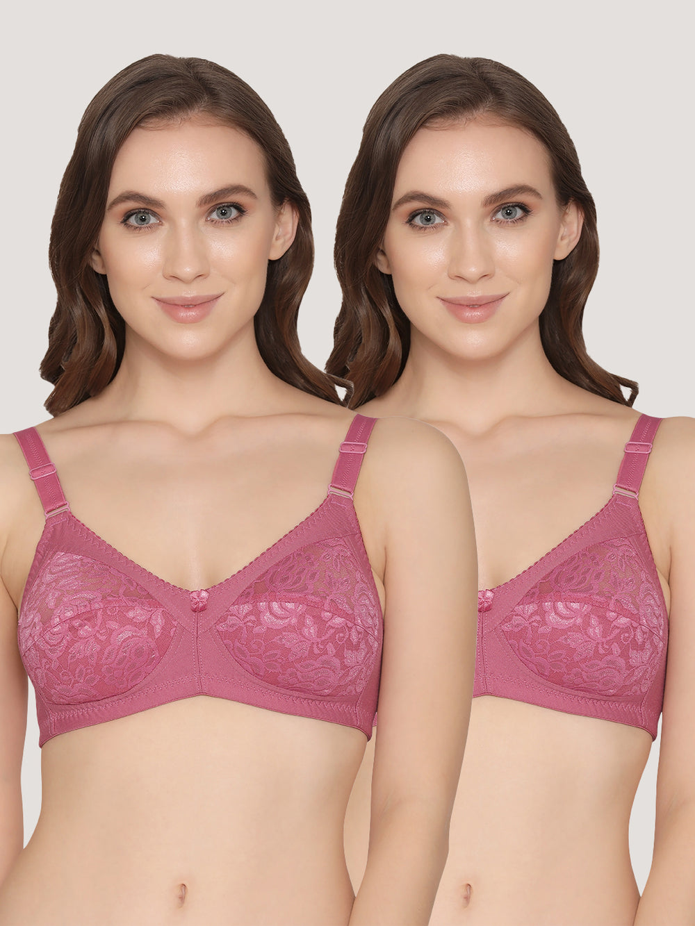 K LINGERIE Clare Women's Full Support Non Padded Delicate Lace Bra-D.BLUSH D.BLUSH