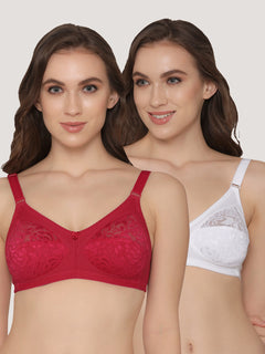 K LINGERIE Clare Women's Full Support Non Padded Delicate Lace Bra-RANI WHITE