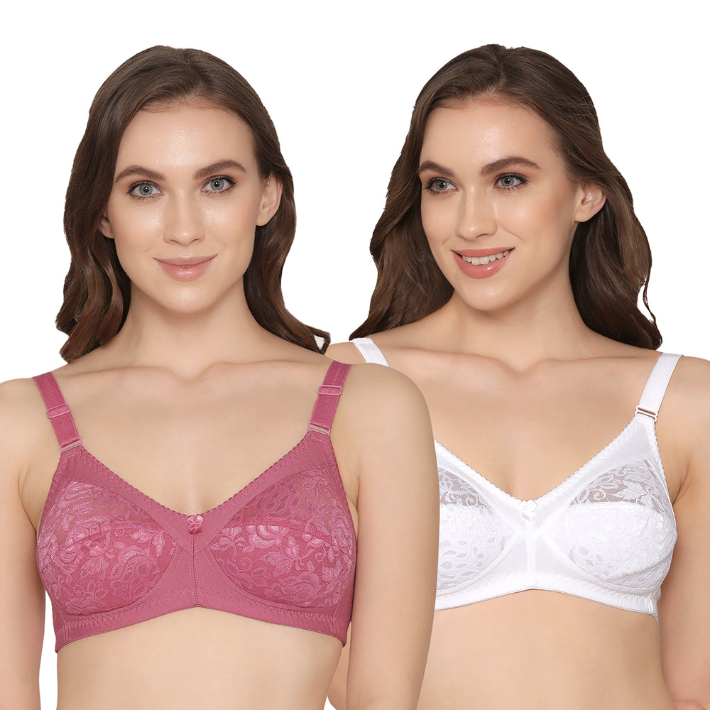 K LINGERIE Clare Women's Full Support Non Padded Delicate Lace Bra-D.BLUSH WHITE
