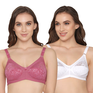 K LINGERIE Clare Women's Full Support Non Padded Delicate Lace Bra-D.BLUSH WHITE