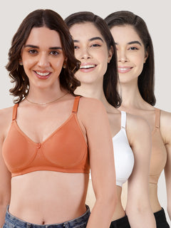 Evlyn Double Layered Cups Regular Bra | Pack of 3 | D.PEACH CAMEL WHITE