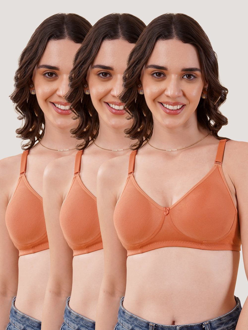 Evlyn Double Layered Cups Regular Bra | Pack of 3 | D.PEACH D.PEACH D.PEACH